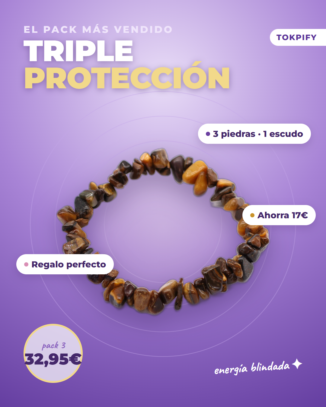 Pack triple protección de pulseras de piedras