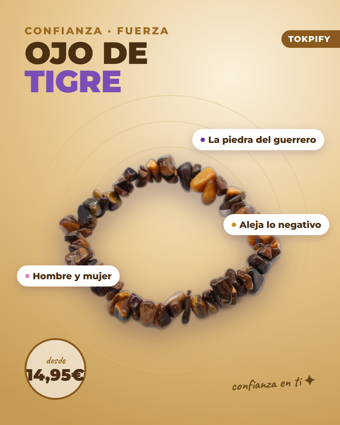 Pulsera de ojo de tigre confianza y fuerza
