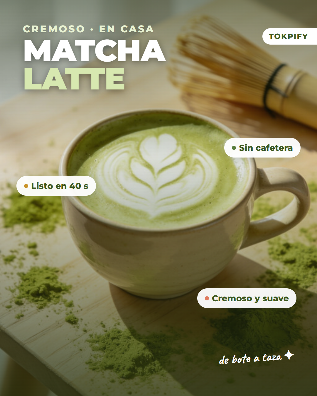 Matcha latte cremoso preparado en casa