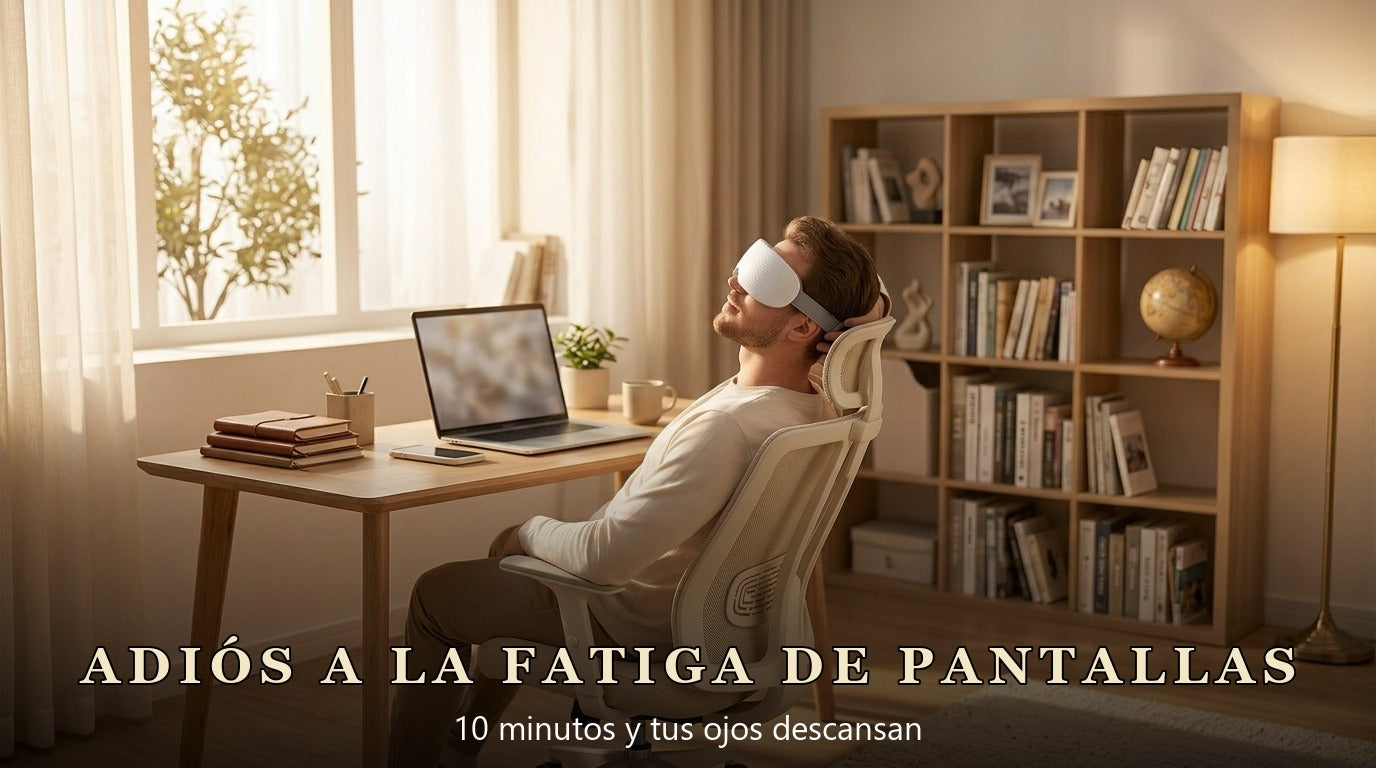 Hombre descansando la vista con SERENO durante el teletrabajo